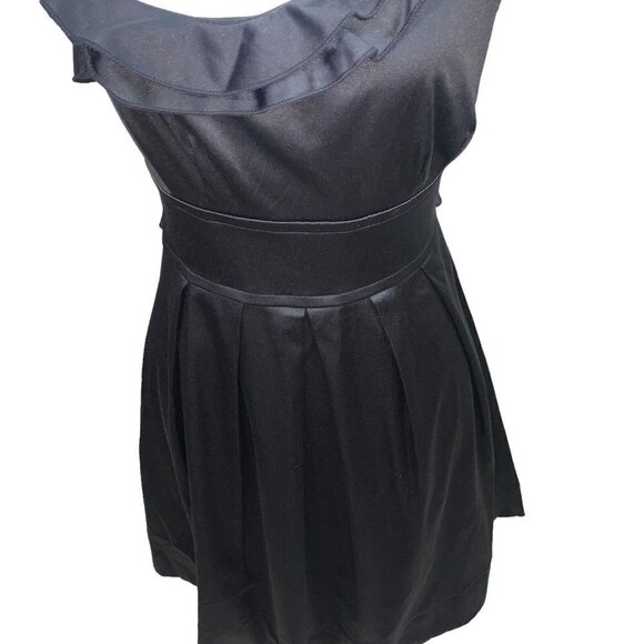 Speechless Women's One Shoulder Dress Size Jr 7 NWT Satin Black Floral Applique - Picture 3 of 9